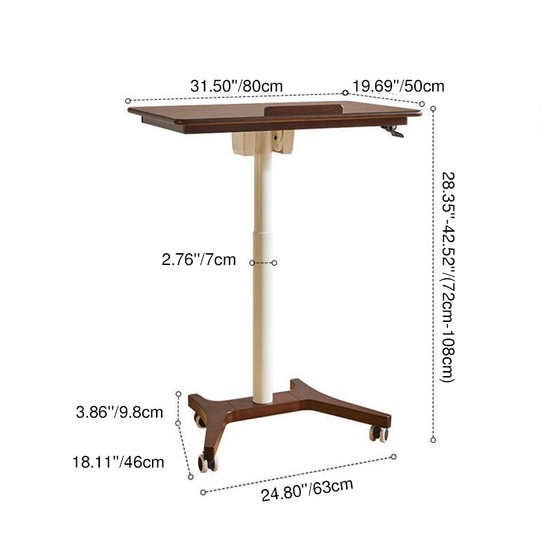 Traditional Chinese Rubber Wood Height-Adjustable Movable Rectangular Side Table With 1 Tier For Living Room