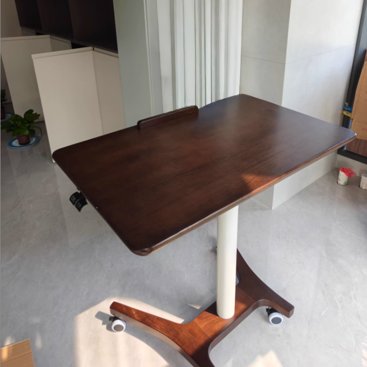 Traditional Chinese Rubber Wood Height-Adjustable Movable Rectangular Side Table With 1 Tier For Living Room