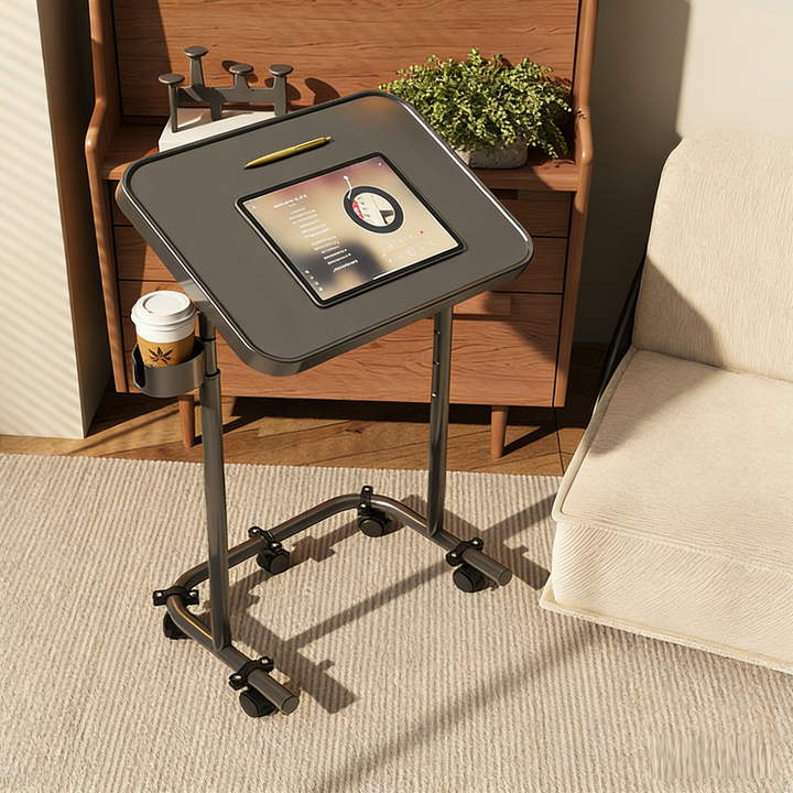 Table d'appoint rectangulaire incurvée à 1 niveau en contreplaqué et acier au carbone, style minimaliste moderne, pour salon 
