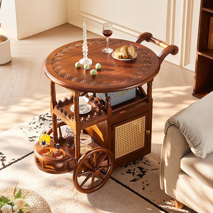 Table basse rectangulaire traditionnelle vintage en bois de frêne et rotin sculpté avec 3 niveaux pour salon 