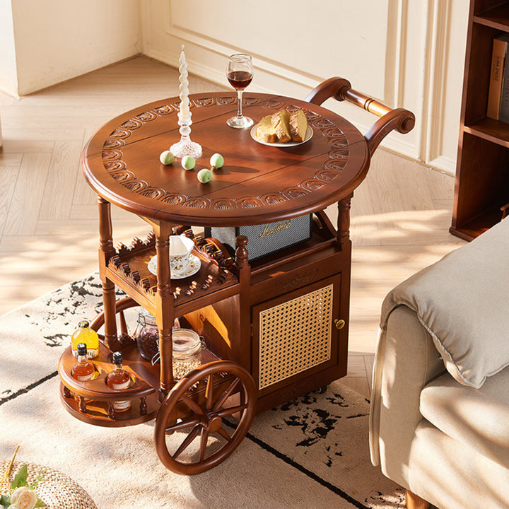 Table basse rectangulaire traditionnelle vintage en bois de frêne et rotin sculpté avec 3 niveaux pour salon 