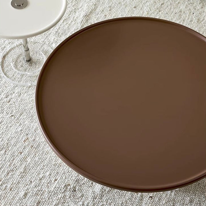 Traditioneller französischer Kaffeetisch aus Holzwerkstoff mit Acryl und Edelstahl, rund und gebogen, mit 2 Ebenen für das Wohnzimmer 