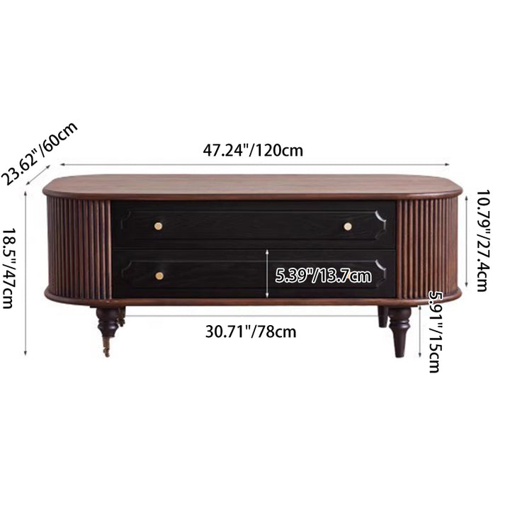 Table basse ovale allongée arrondie en chêne français traditionnel, bois massif, panneau multicouche, avec 2 tiroirs pour salon 