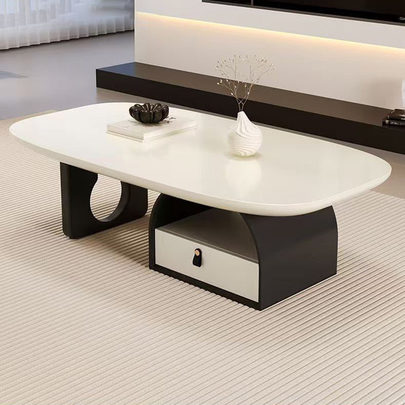 Table basse rectangulaire arrondie et courbée en bois massif français traditionnel, panneau multicouche, avec 1 tiroir pour salon 