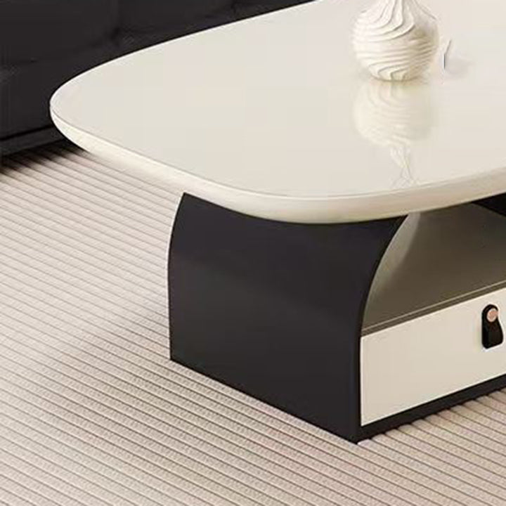 Table basse rectangulaire arrondie et courbée en bois massif français traditionnel, panneau multicouche, avec 1 tiroir pour salon 
