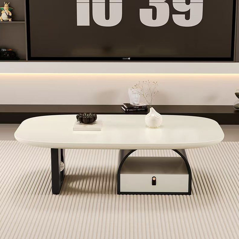 Table basse rectangulaire arrondie et courbée en bois massif français traditionnel, panneau multicouche, avec 1 tiroir pour salon 