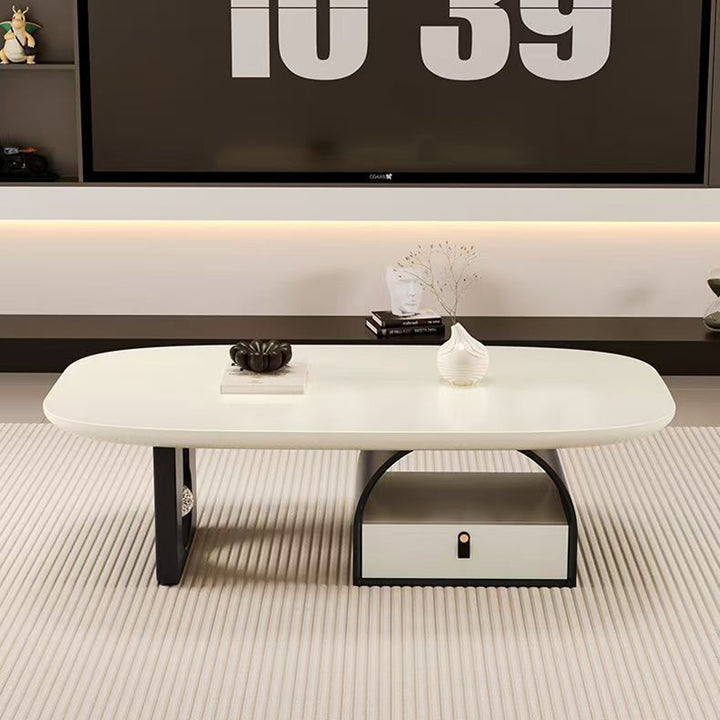Table basse rectangulaire arrondie et courbée en bois massif français traditionnel, panneau multicouche, avec 1 tiroir pour salon 