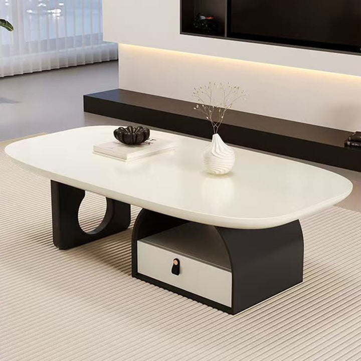 Table basse rectangulaire arrondie et courbée en bois massif français traditionnel, panneau multicouche, avec 1 tiroir pour salon 
