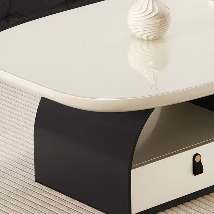 Table basse rectangulaire arrondie et courbée en bois massif français traditionnel, panneau multicouche, avec 1 tiroir pour salon 