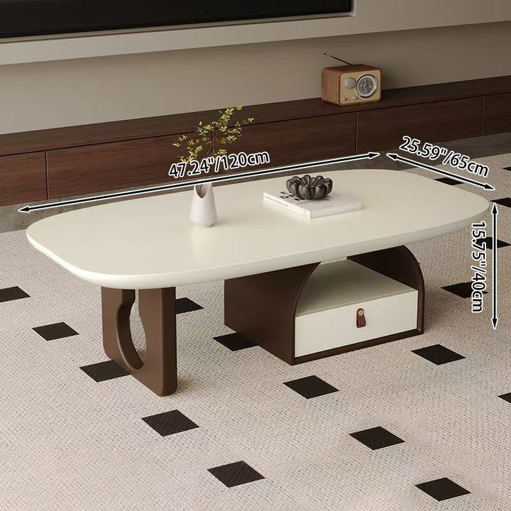 Table basse rectangulaire arrondie et courbée en bois massif français traditionnel, panneau multicouche, avec 1 tiroir pour salon 