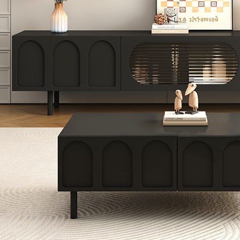 Table basse rectangulaire en bois d’ingénierie, verre et arche de style français traditionnel avec 2 tiroirs pour salon 