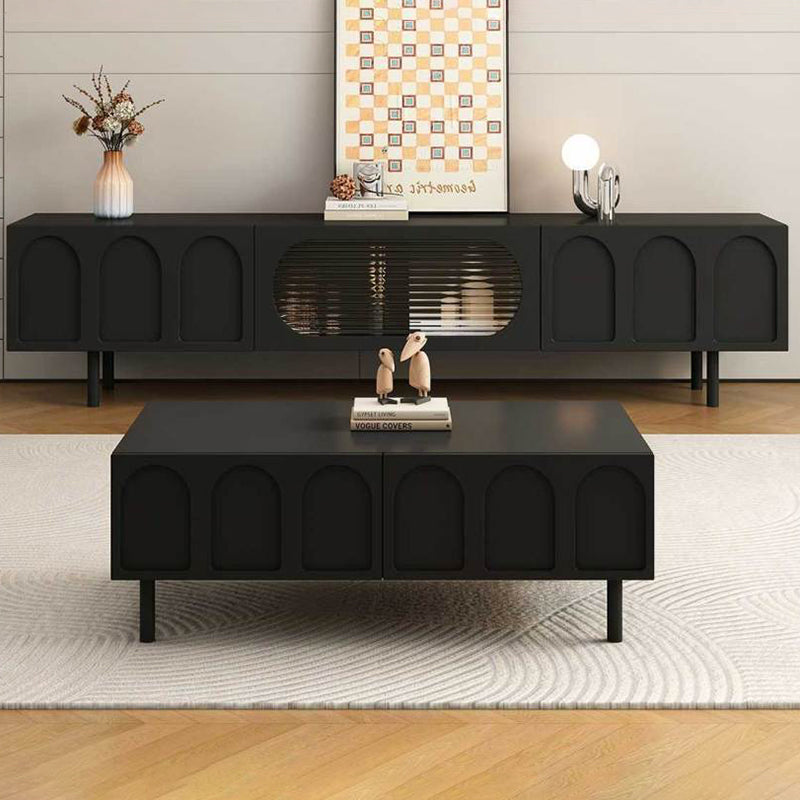 Table basse rectangulaire en bois d’ingénierie, verre et arche de style français traditionnel avec 2 tiroirs pour salon 