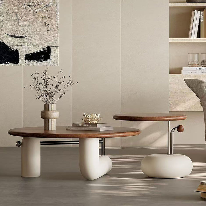 Table basse ronde cylindrique contemporaine en pin créatif, acier inoxydable et MDF, à 1 niveau pour salon 