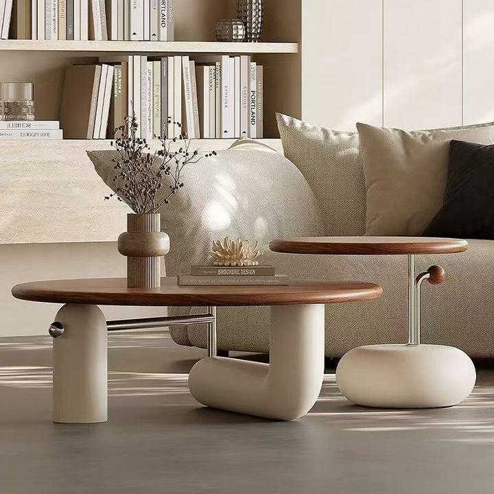 Table basse ronde cylindrique contemporaine en pin créatif, acier inoxydable et MDF, à 1 niveau pour salon 