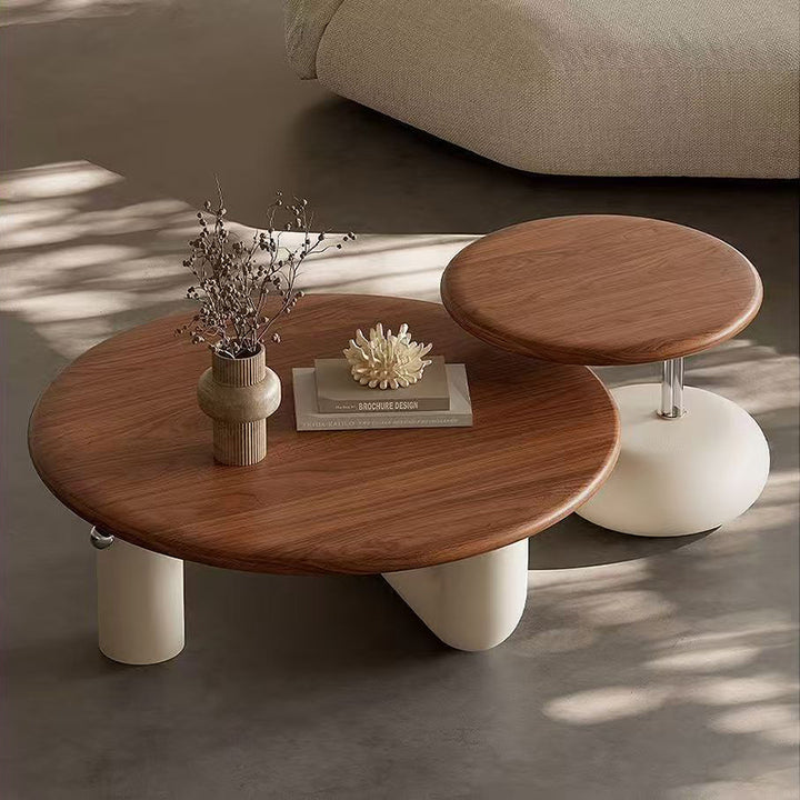 Table basse ronde cylindrique contemporaine en pin créatif, acier inoxydable et MDF, à 1 niveau pour salon 