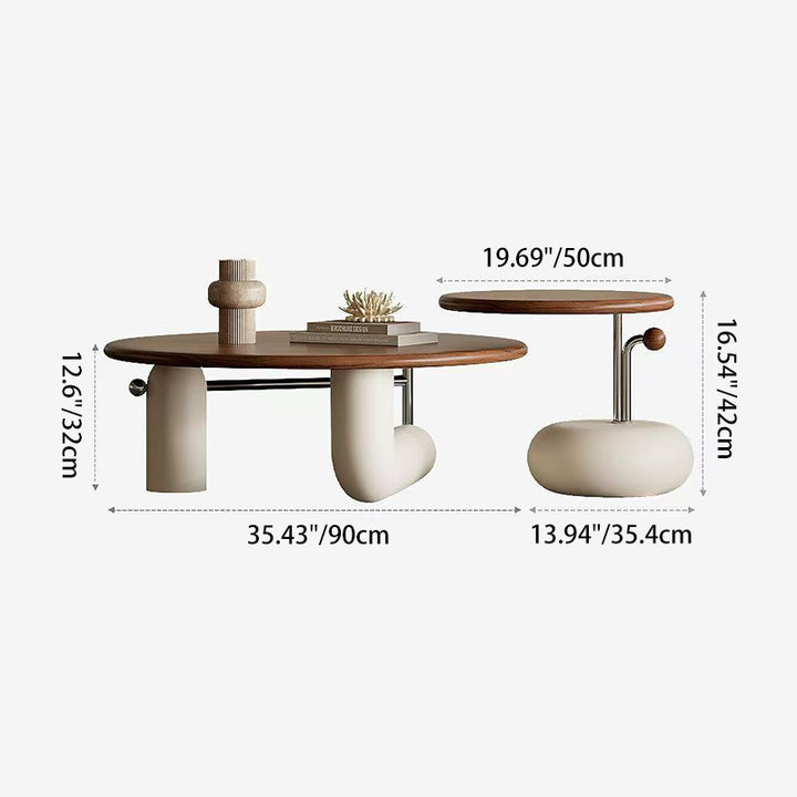 Table basse ronde cylindrique contemporaine en pin créatif, acier inoxydable et MDF, à 1 niveau pour salon 