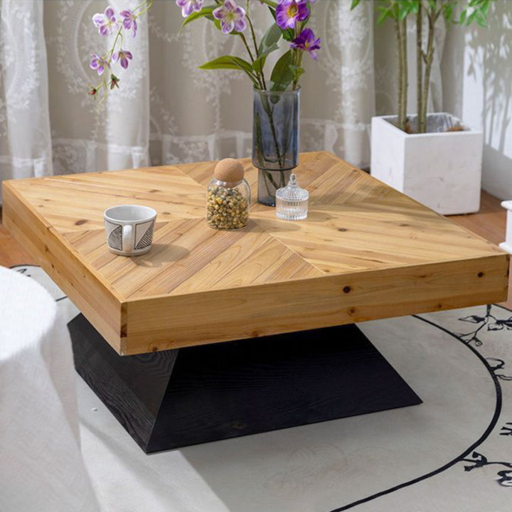 Table basse carrée effilée à un niveau en bois de sapin chinois traditionnel pour salon 