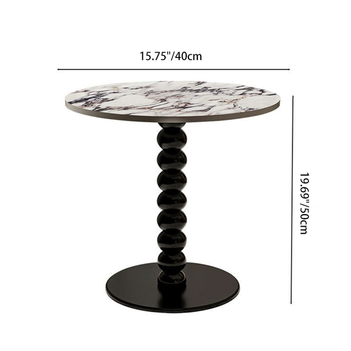 Table d'appoint ronde à perles en bois d'hévéa avec plateau en pierre de marbre français traditionnel et 1 niveau pour salon 