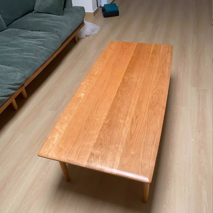 Table basse rectangulaire cylindrique en bois massif multicouche en bois de cerisier chinois traditionnel avec 2 tiroirs pour salon 