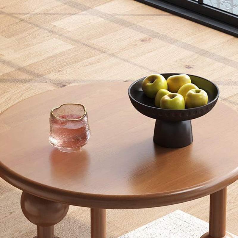 Traditional Vintage Rubber Wood Round Ball-Shaped Coffee Table 1-Tier For Living Room