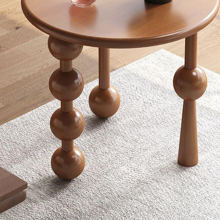 Traditional Vintage Rubber Wood Round Ball-Shaped Coffee Table 1-Tier For Living Room