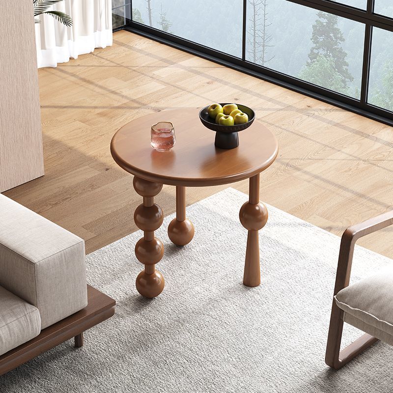 Traditional Vintage Rubber Wood Round Ball-Shaped Coffee Table 1-Tier For Living Room