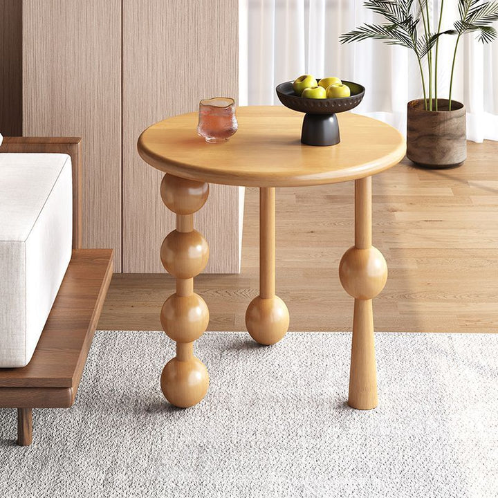 Table basse ronde en bois de caoutchouc vintage traditionnel en forme de boule, à 1 niveau, pour salon 