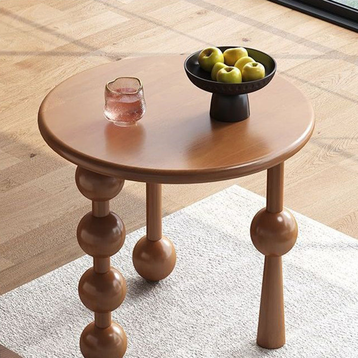 Traditional Vintage Rubber Wood Round Ball-Shaped Coffee Table 1-Tier For Living Room