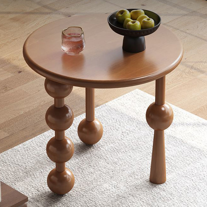 Traditional Vintage Rubber Wood Round Ball-Shaped Coffee Table 1-Tier For Living Room