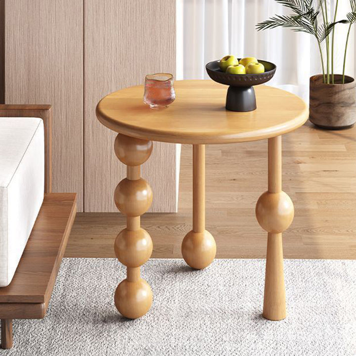 Traditional Vintage Rubber Wood Round Ball-Shaped Coffee Table 1-Tier For Living Room