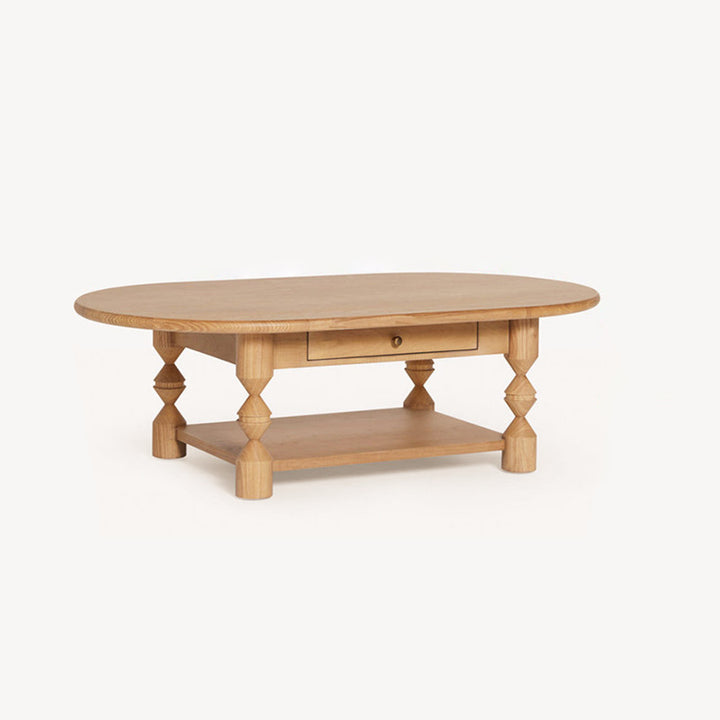 Traditional French Pine Wood Oval Tapered Coffee Table 2-Tier For Living Room