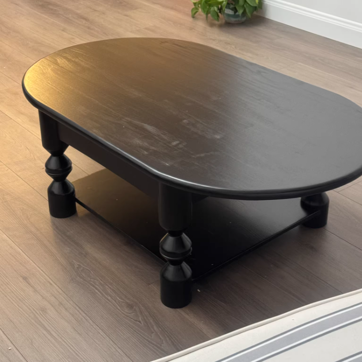 Traditional French Pine Wood Oval Tapered Coffee Table 2-Tier For Living Room