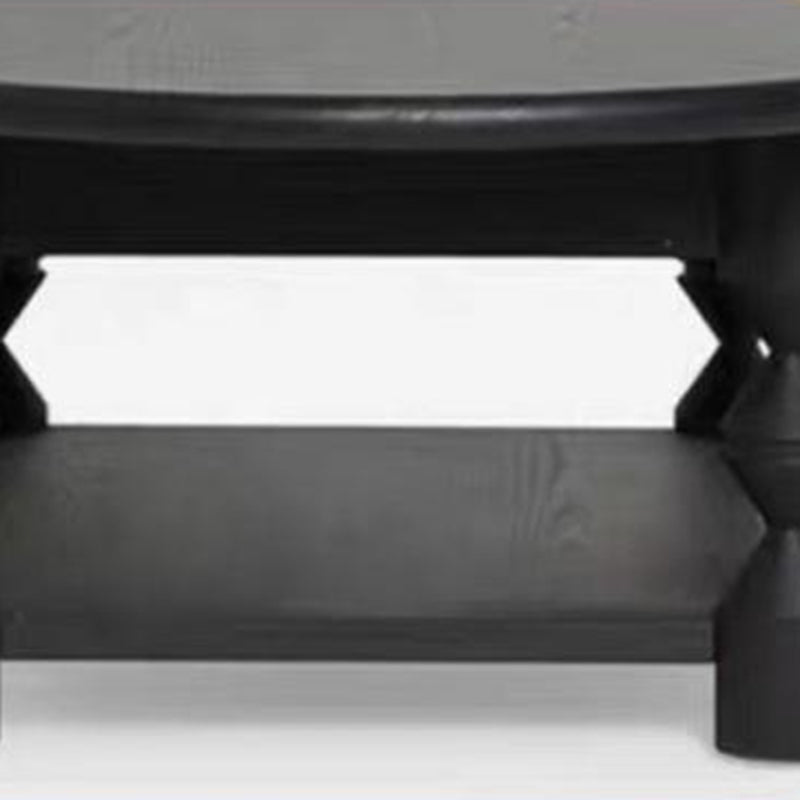 Traditional French Pine Wood Oval Tapered Coffee Table 2-Tier For Living Room