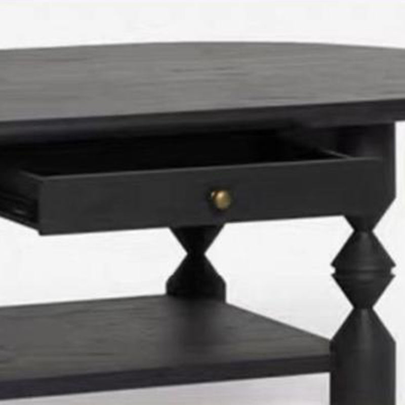 Traditional French Pine Wood Oval Tapered Coffee Table 2-Tier For Living Room