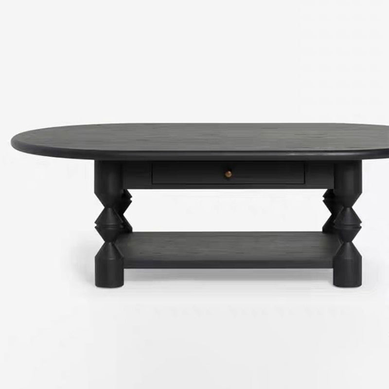 Traditional French Pine Wood Oval Tapered Coffee Table 2-Tier For Living Room