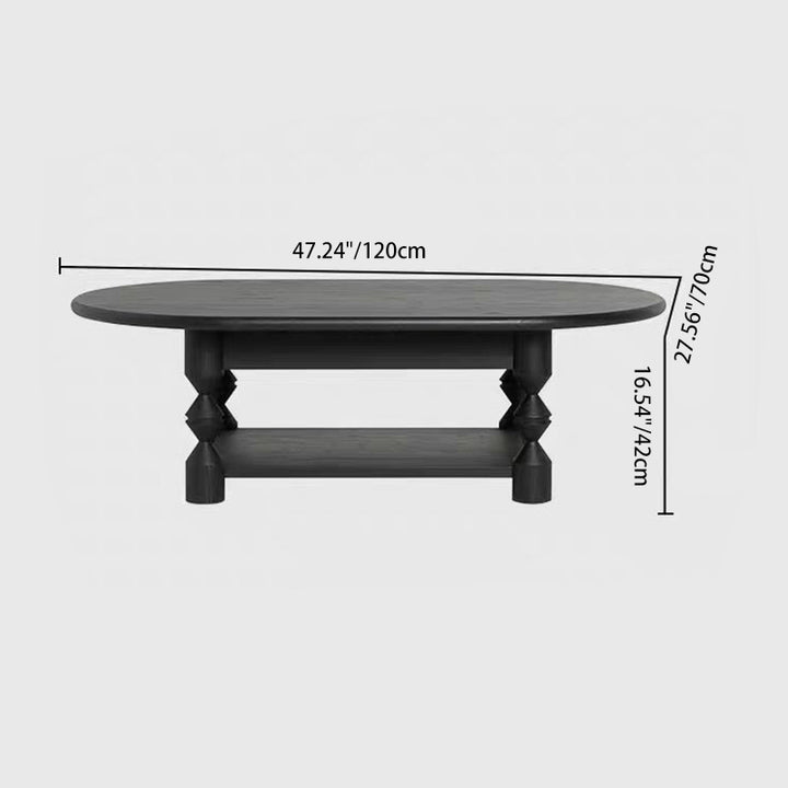 Table basse ovale en bois de pin français traditionnel, conique, à 2 niveaux, pour salon 