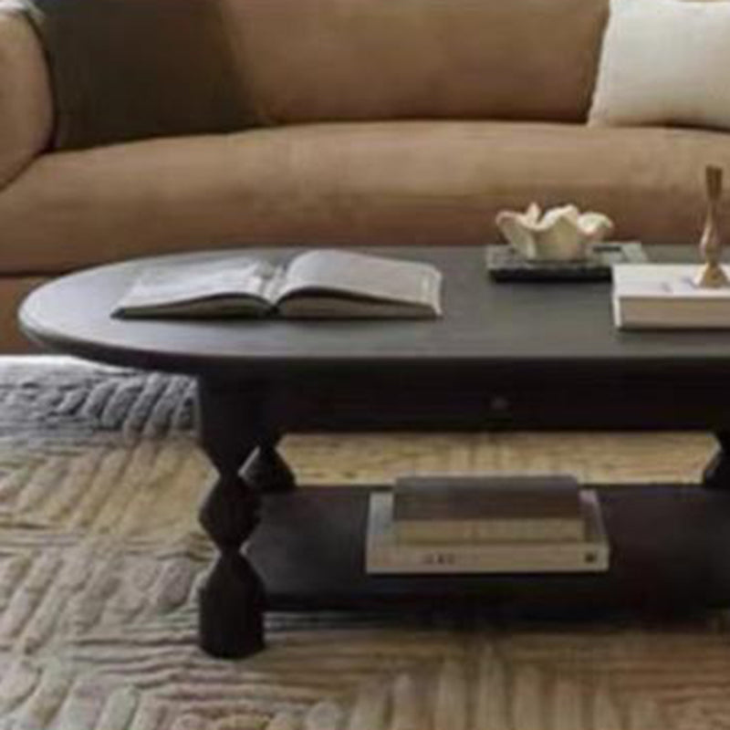 Traditional French Pine Wood Oval Tapered Coffee Table 2-Tier For Living Room