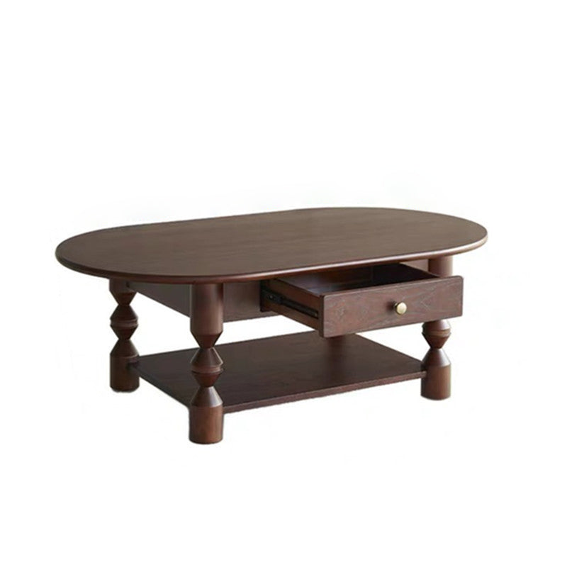 Traditional French Pine Wood Oval Tapered Coffee Table 2-Tier For Living Room