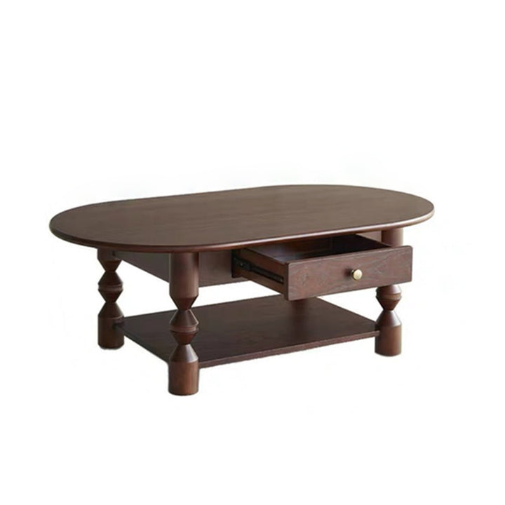 Traditional French Pine Wood Oval Tapered Coffee Table 2-Tier For Living Room