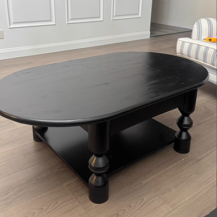 Traditional French Pine Wood Oval Tapered Coffee Table 2-Tier For Living Room