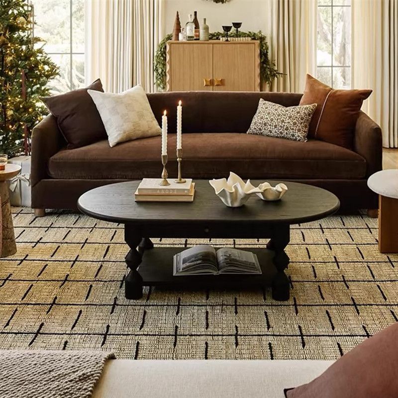 Traditional French Pine Wood Oval Tapered Coffee Table 2-Tier For Living Room