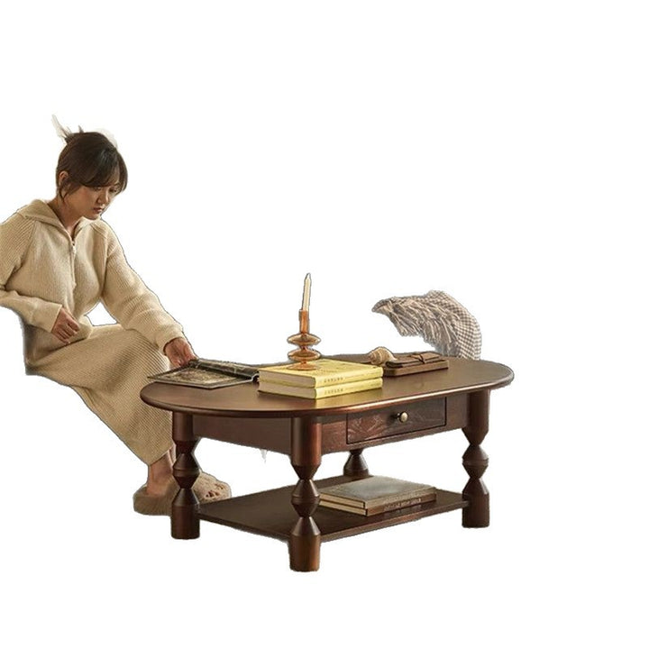 Traditional French Pine Wood Oval Tapered Coffee Table 2-Tier For Living Room