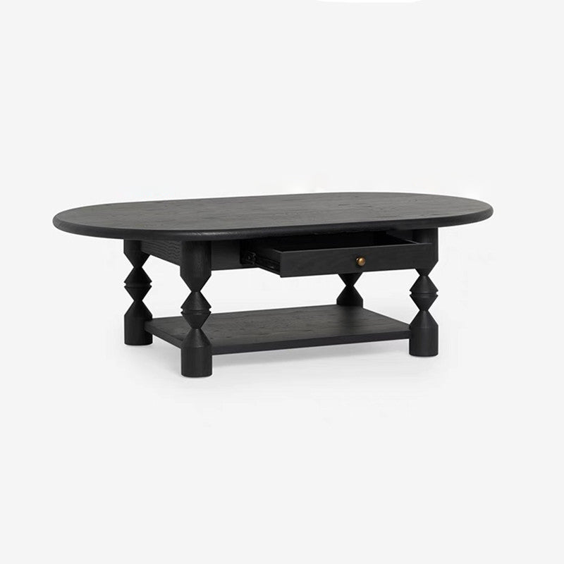 Traditional French Pine Wood Oval Tapered Coffee Table 2-Tier For Living Room