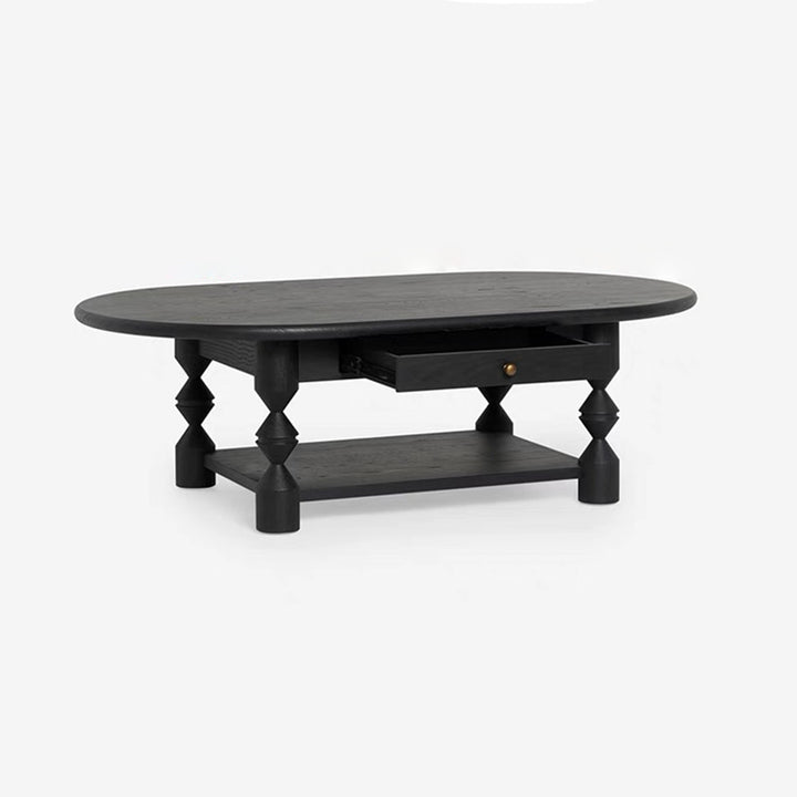 Traditional French Pine Wood Oval Tapered Coffee Table 2-Tier For Living Room