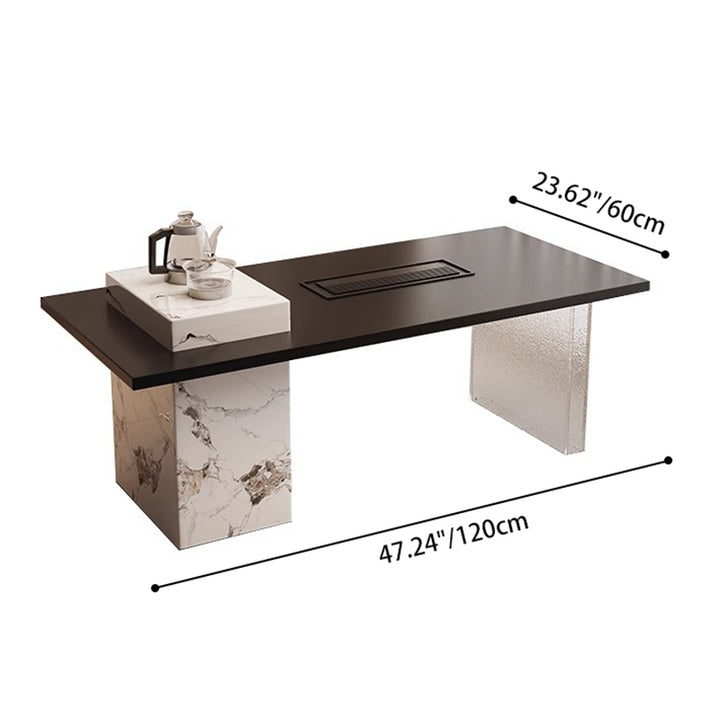 Table basse rectangulaire ou carrée à un niveau pour salon, en bois massif scandinave contemporain, panneau multicouche, acrylique, dalle de roche 