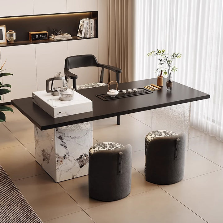 Table basse rectangulaire ou carrée à un niveau pour salon, en bois massif scandinave contemporain, panneau multicouche, acrylique, dalle de roche 