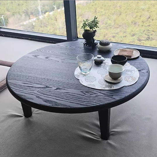 Table basse ronde japonaise traditionnelle en frêne, 1 niveau, pour salon 