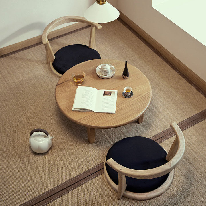Table basse ronde japonaise traditionnelle en frêne, 1 niveau, pour salon 