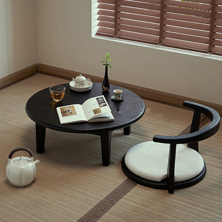 Table basse ronde japonaise traditionnelle en frêne, 1 niveau, pour salon 