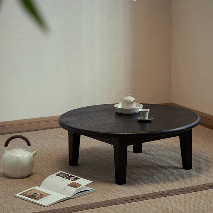 Table basse ronde japonaise traditionnelle en frêne, 1 niveau, pour salon 